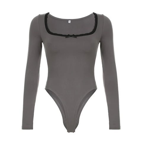 Square Neck Lace Patchwork Bodysuit