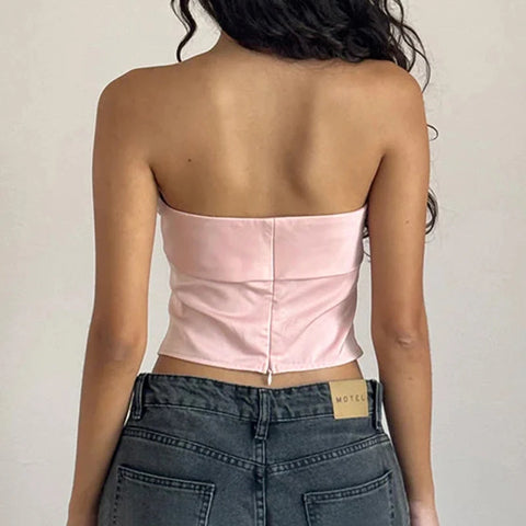 sweet-pink-flower-zipper-strapless-top-3