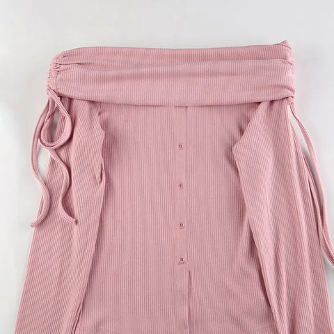 Sweet Skinny Drawstring Tiered Off Shoulder Top