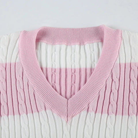 Sweet Striped Pullovers V-neck Sweater