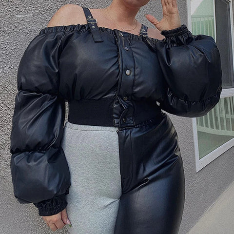 black-off-shoulder-buckle-buttons-puffer-coat-2