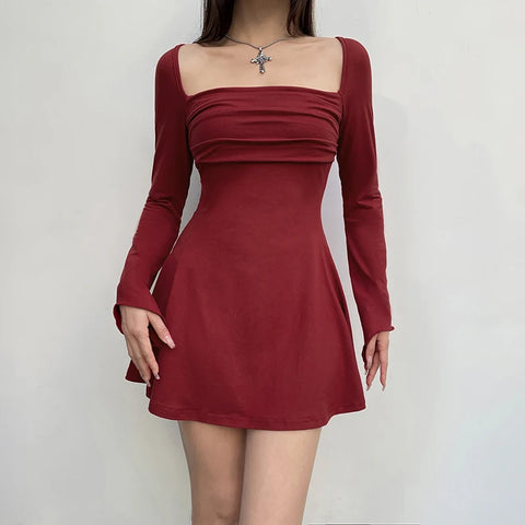 black-square-neck-a-line-flare-sleeve-dress-5