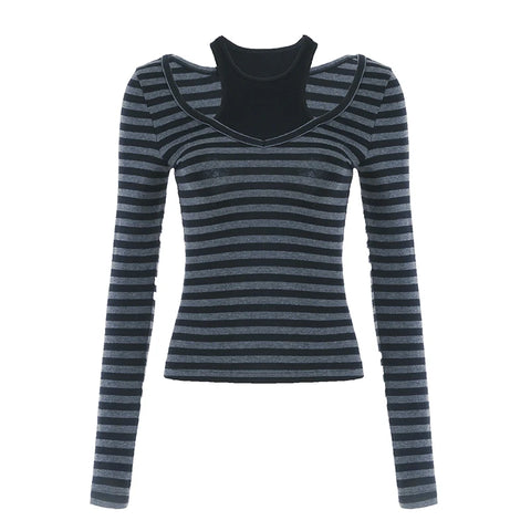 Black Striped Long Sleeve Skinny Top