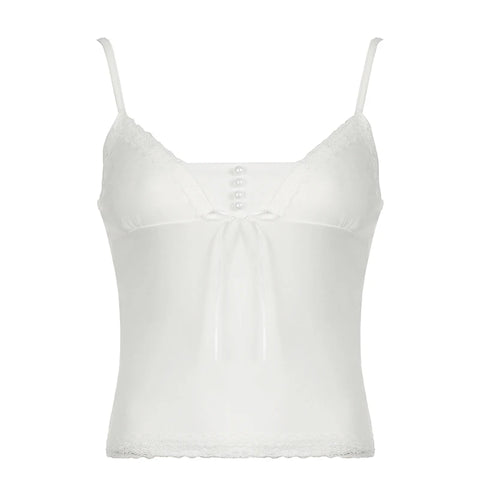 White Lace Patchwork Bow Bottons Top