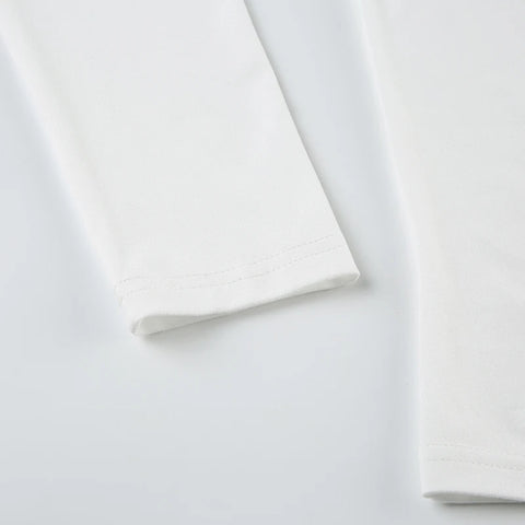 White Letter Print Skew Collar Knitted Top