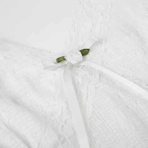 sweet-ruched-lace-trim-bow-mini-dress-7