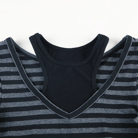 Black Striped Long Sleeve Skinny Top