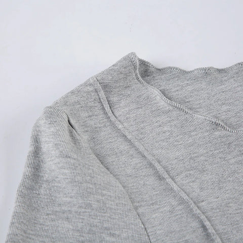 Grey Frill Trim Long Sleeve Top