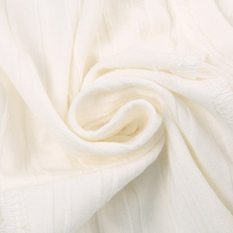 White Lace Spliced Short  Crop Top