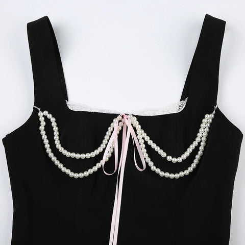 Design Pearls Satin Lace Trim Bow Top