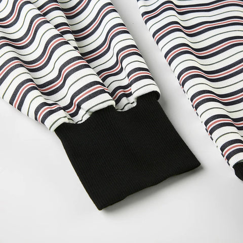 Preppy Striped Contrast Color Pullovers Top