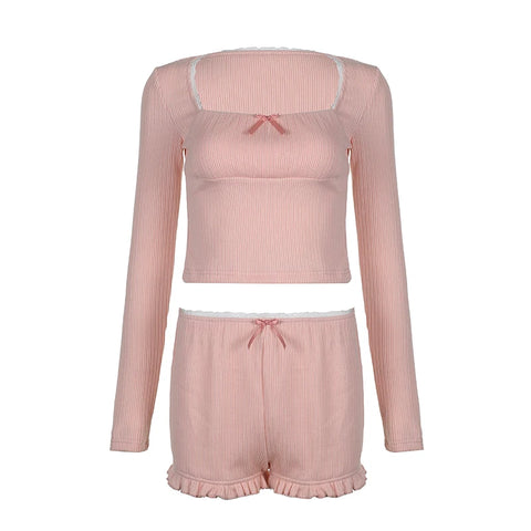 pink-lace-trim-bow-two-pieces-set-4