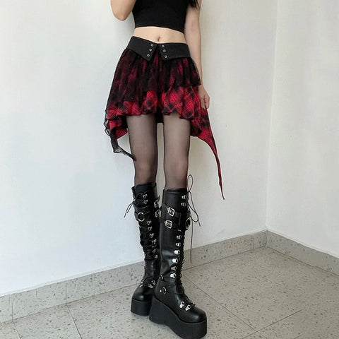 gothic-dark-lace-patchwork-plaid-skirt-2
