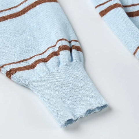 Grey Stripe Cropped Letter Pullover Sweater