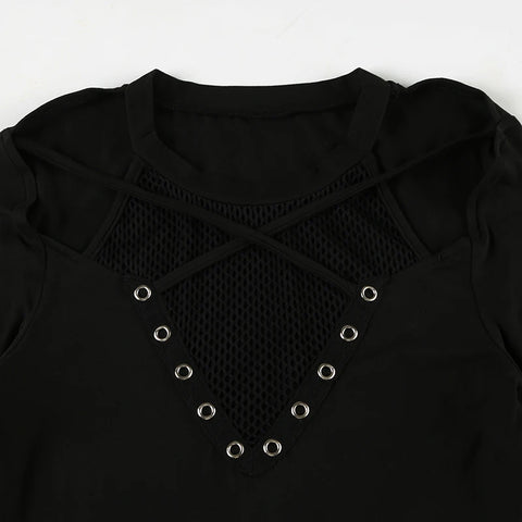 Gothic Dark Fishnet Patchwork Top