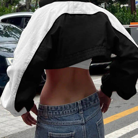 black-white-patchwork-zip-up-turtleneck-short-jacket-4