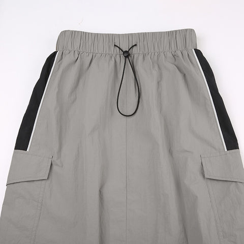 Casual Stripe Stitching Pockets Loose Skirt