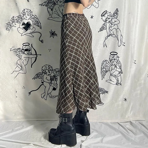 vintage-plaid-frill-bow-a-line-long-skirt-3