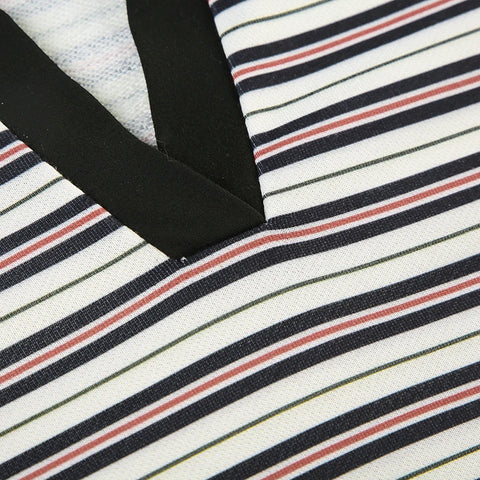 Preppy Striped Contrast Color Pullovers Top