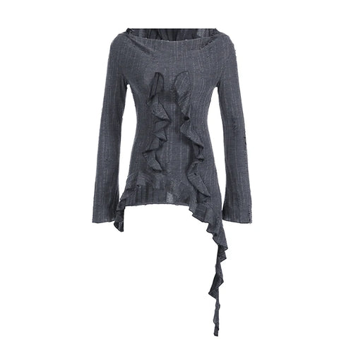 Gothic Ruffles Fringe Asymmetrical Hem Top