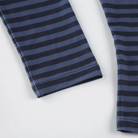 Casual Stripe Buttons Long Sleeve Top