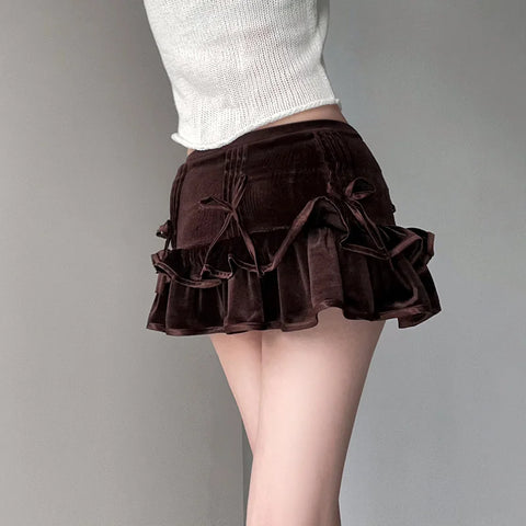 vintage-brown-velour-ruffles-fold-skirt-4