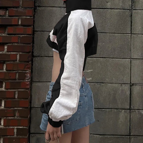 black-white-patchwork-zip-up-turtleneck-short-jacket-3