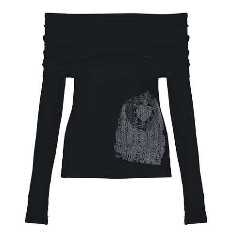 Printing Slash Neck Tierred Folds Slim Top