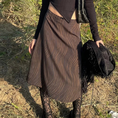 vintage-stripe-brown-bow-a-line-midi-skirt-2