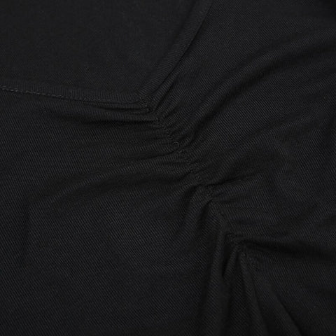 black-v-neck-folds-short-sleeve-a-line-dress-7