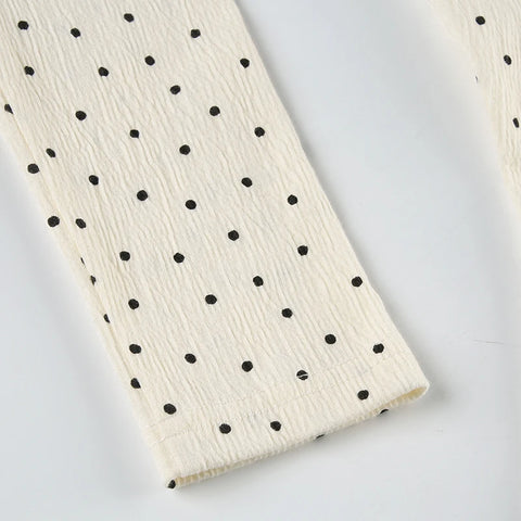 Cute Polka Dot Printed Lace-Up Long Sleeve Top