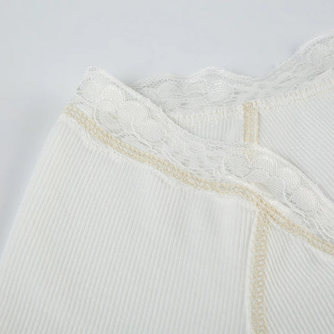 Grey Lace Trim Knitted V-Neck Top