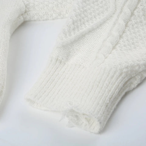 Twisted  Cropped Ripped Hooded Knit Coat