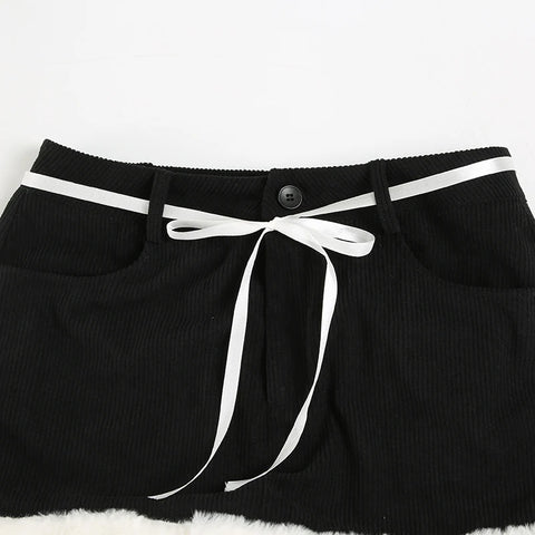 Cute Faux Fur Trim Lace-Up Mini Skirt