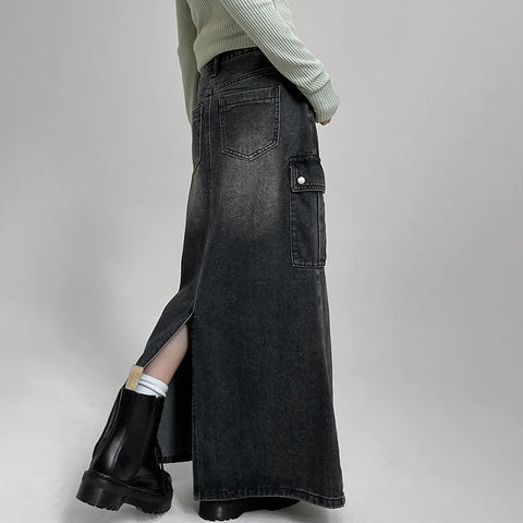 dark-grey-loose-pockets-denim-skirt-3