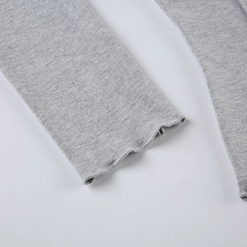 Grey Frill Trim Long Sleeve Top