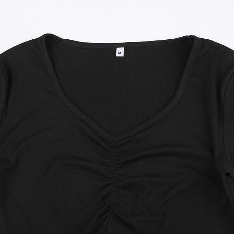 black-v-neck-folds-short-sleeve-a-line-dress-5
