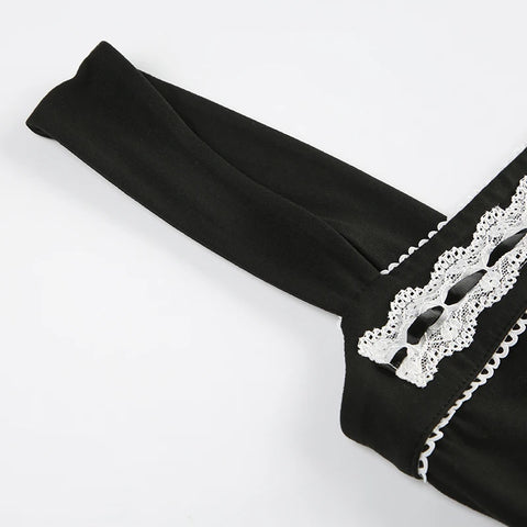 Black Lace Patchwork Skinny One Piece Romper