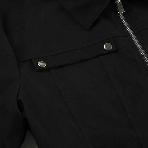 Gothic Black Zipper Up Buttons Coat