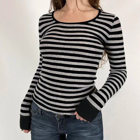 Basic Striped Crew Neck Knitted Top