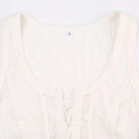 White Lace Spliced Short  Crop Top