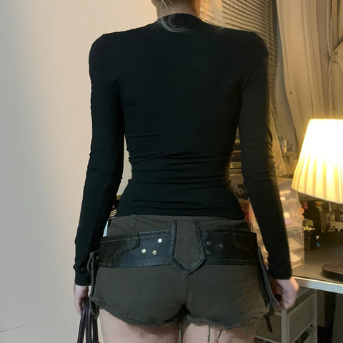 Gothic Dark Fishnet Patchwork Top