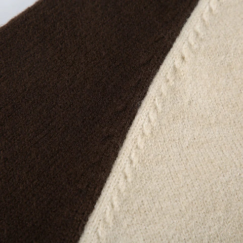 Brown Digital Pattern Turtleneck Pullover Sweater