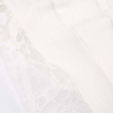 White Lace Spliced Short  Crop Top