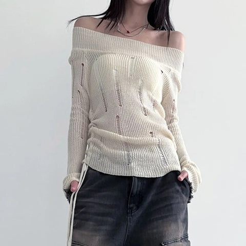 retro-hole-off-shoulder-drawstring-sweater-2