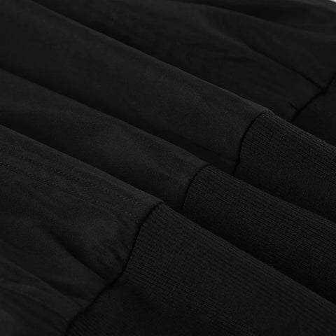 Black Zipper Turn-Down Collar Coat