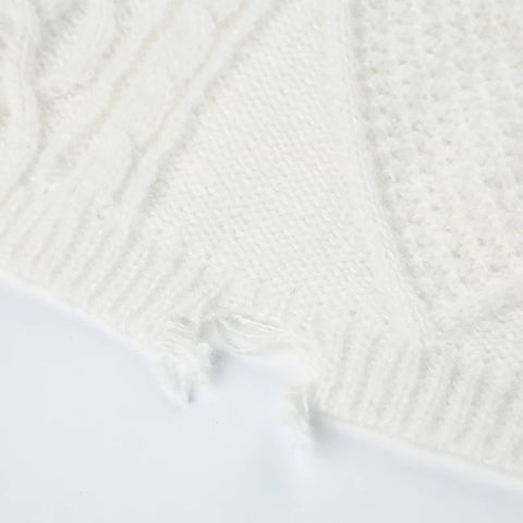 Twisted  Cropped Ripped Hooded Knit Coat