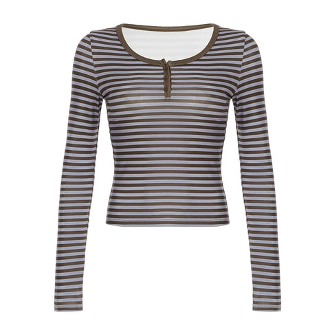 Casual Stripe Buttons Long Sleeve Top