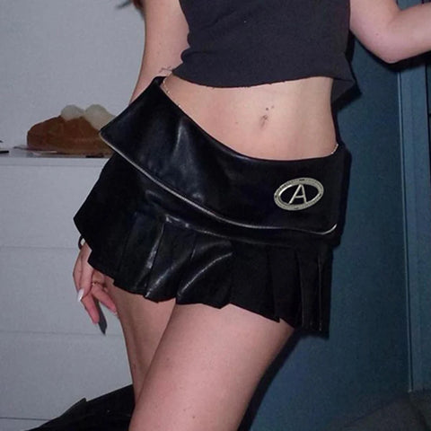 punk-zipper-metal-pu-leather-pleated-skirt-3