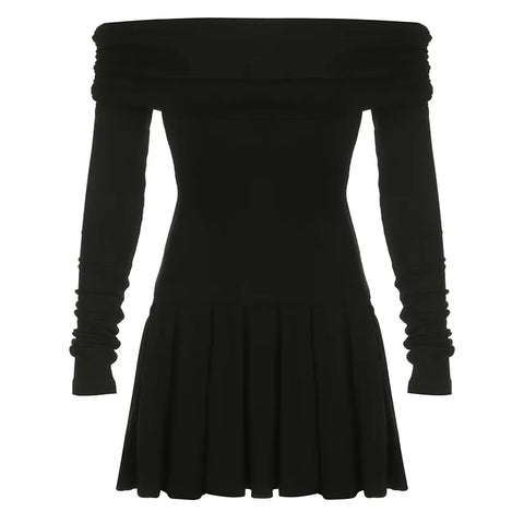 black-off-shoulder-long-sleeve-pleated-dress-5
